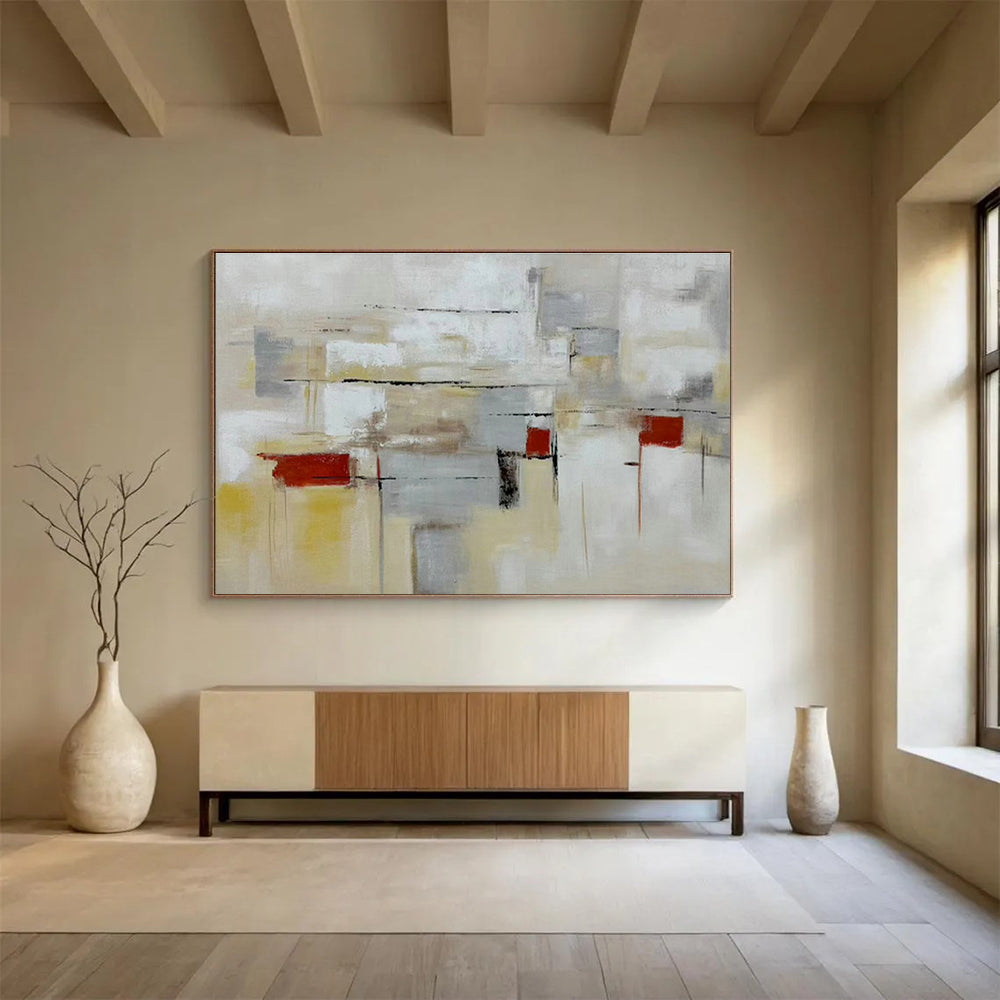 Gray - White - Red Abstract Art for Modern Corporate Meeting Rooms DLZ3134