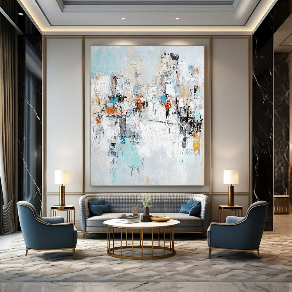 Light Blue Abstract Cityscape for Coastal - Inspired Home & Art - Centric Hotel Lobby STSC768