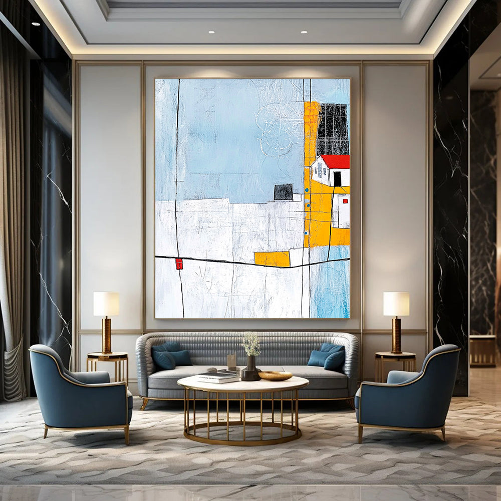 Charming Abstract Village Art for Caf茅 & Country Home STSC688