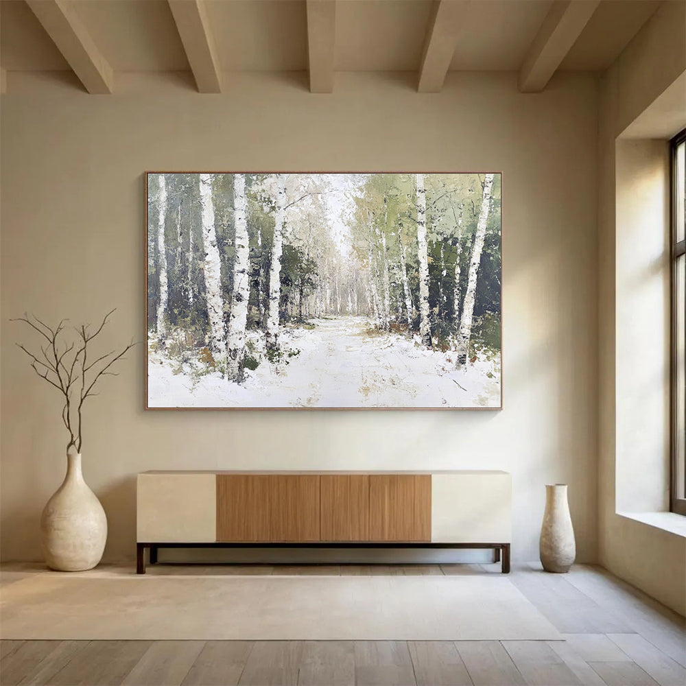 Birch Forest in Snow Art for Winter - Themed Lodge & Nature Lover’s Study SC466