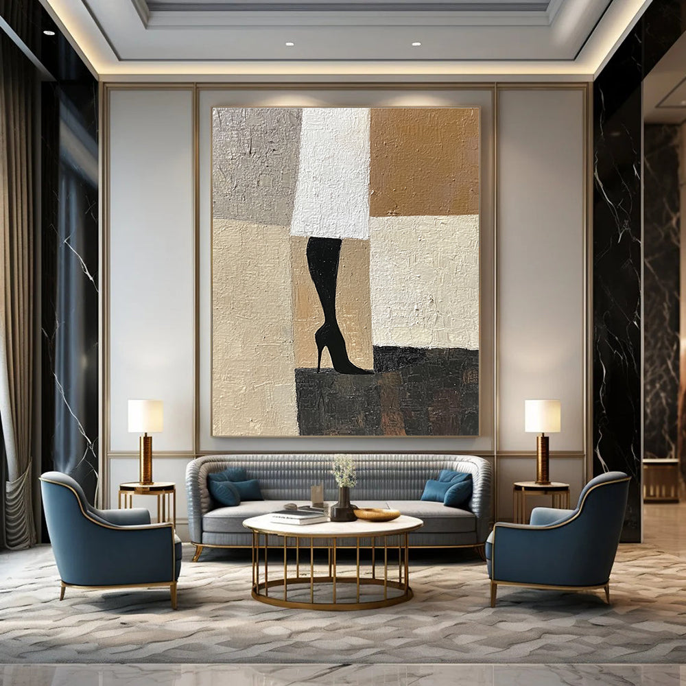 Black High - Heel and Geometric Background Art for Fashion - Themed Boutique & Glamorous Dressing Room STSC1327