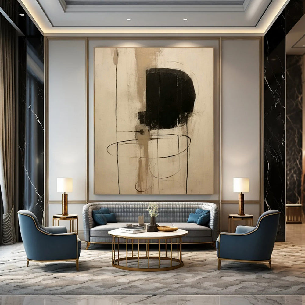 Black - Beige Abstract Art for Modern Studio Apartment Living & Monochrome Gallery DLZ0838