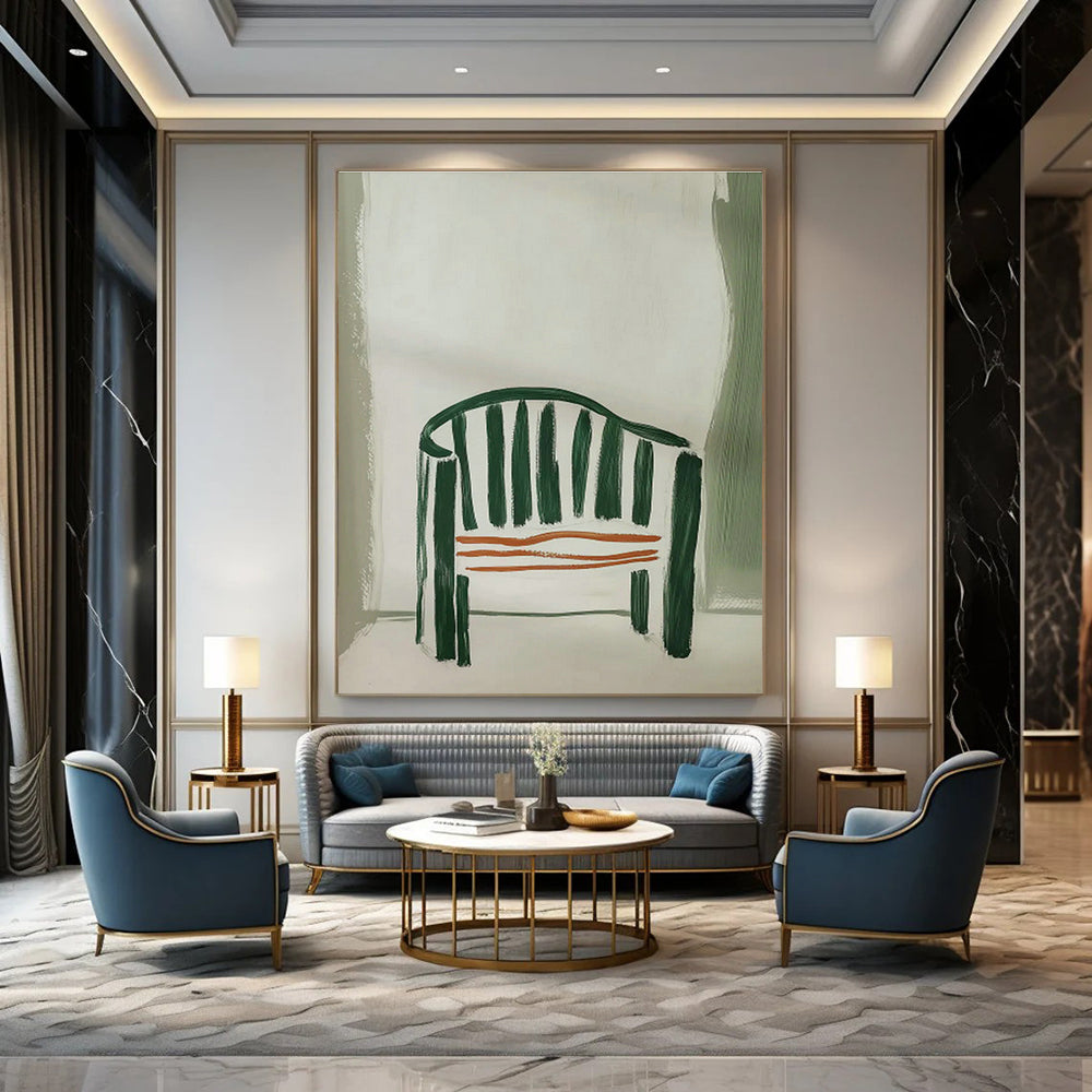 Green - Striped Chair Abstract Art for Mid - Century Modern Home & Café Corner DLZ0683