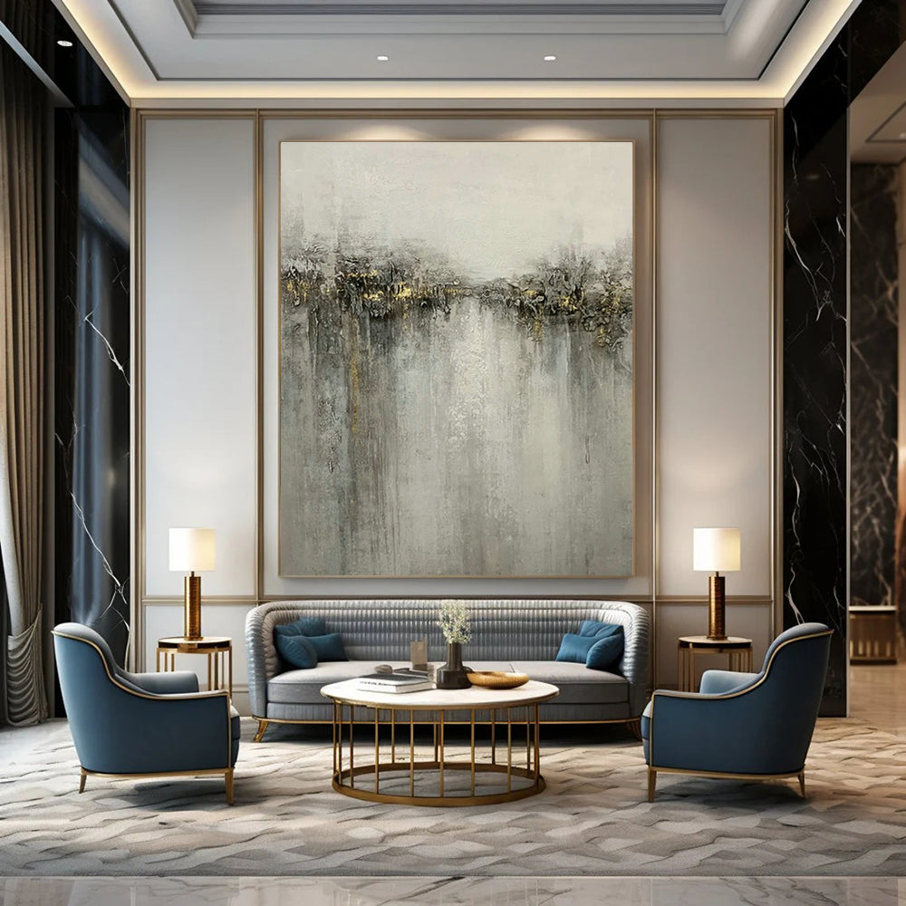 Grey - Gold River Abstract Art for Living Room & Bedroom DLZ0531