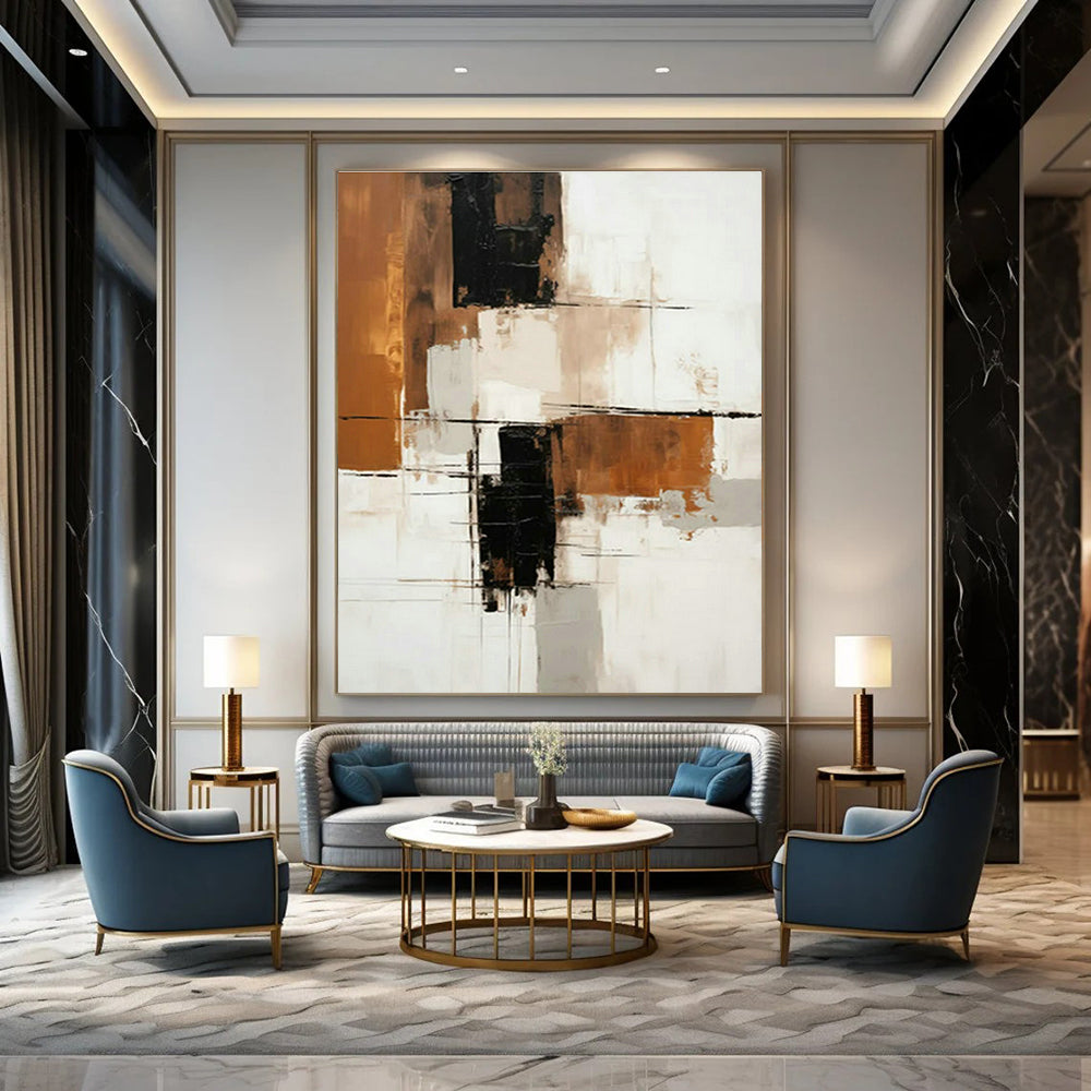 Brown - Black Geometric Abstract Art for Modern Office Reception & Industrial Loft DLZ1721