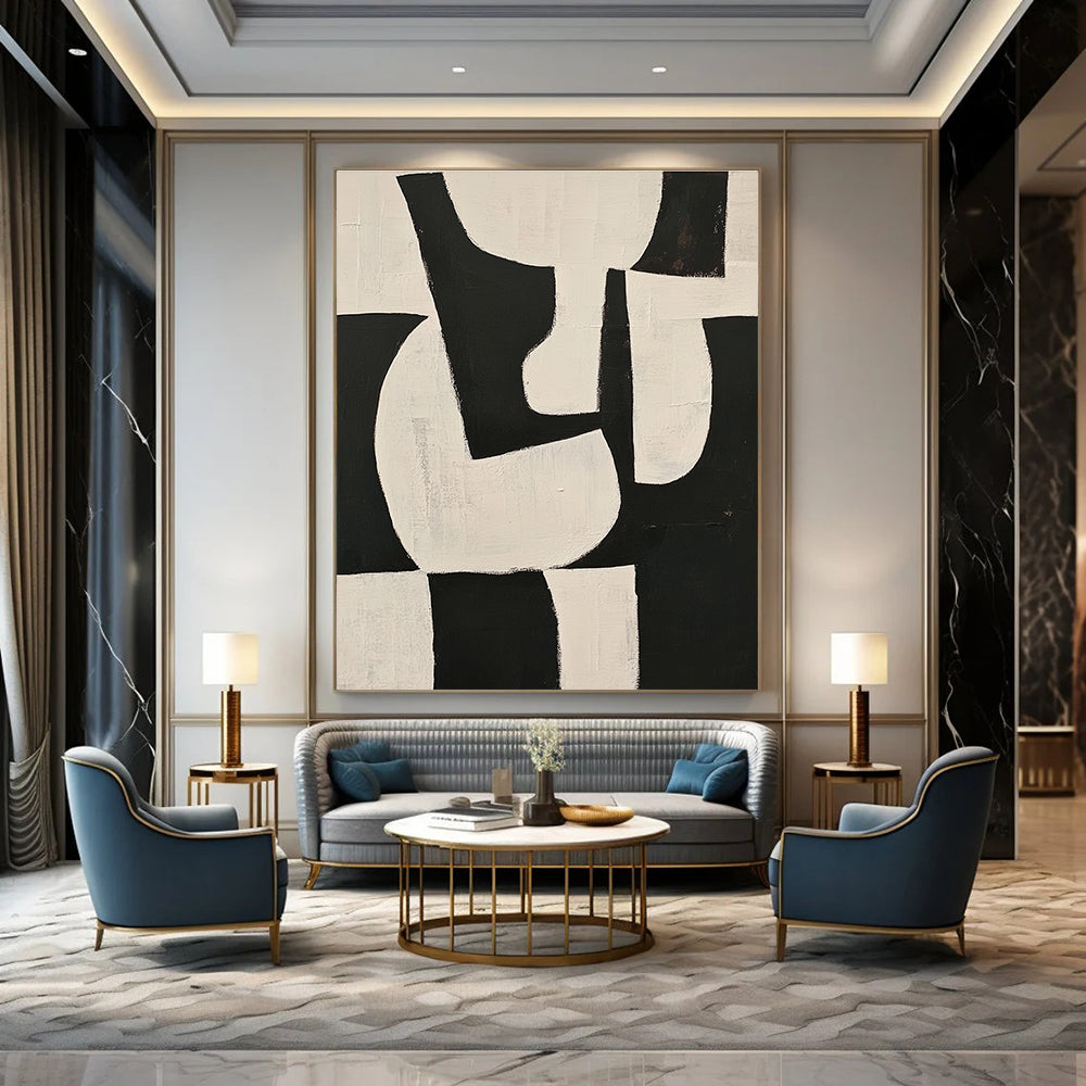 Small Black and White Geometric Abstract for Compact Study & Gallery - Style Hallway STSC329