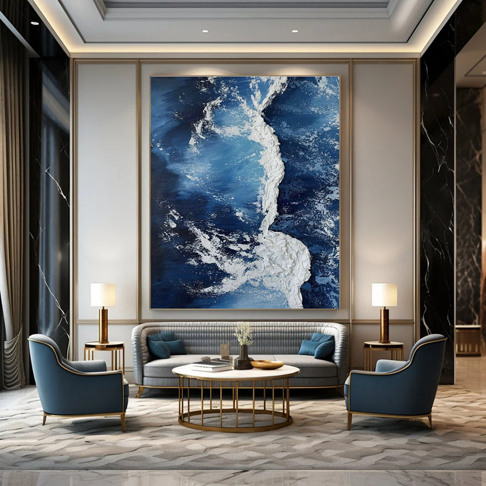 Blue - White Wave Abstract Art for Oceanfront Hotel & Home Office DLZ1133