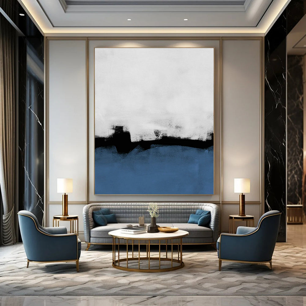 Blue - White - Black Abstract Art for Living Room & Office DLZ0520