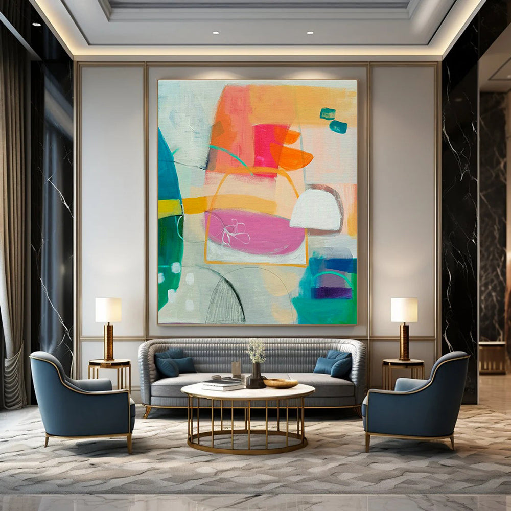 Pink - Orange Geometric Art for Retro - Inspired Café Walls DLZ0095