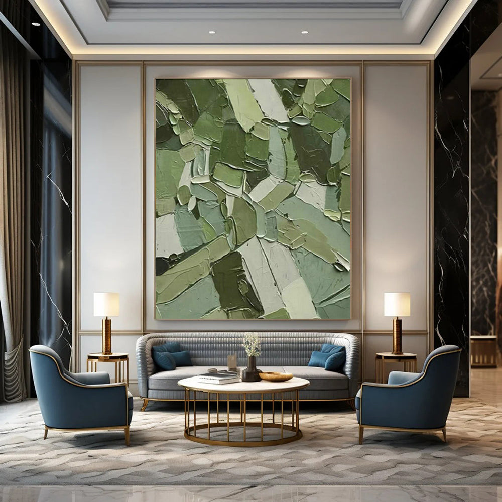 Green Block Mosaic Oil Art for Office & Living Room DLZ0308