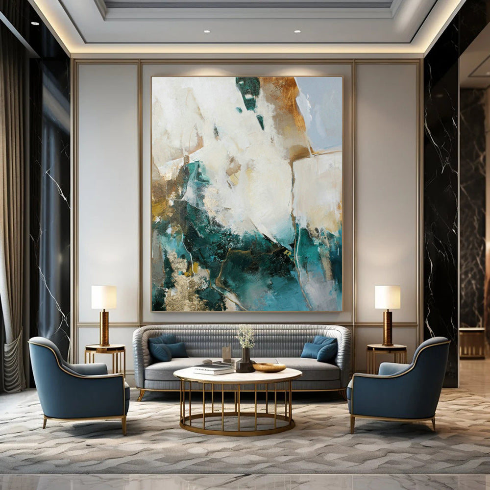 Teal & Gold Abstract Art for Luxury Hotel Lobby & Modern Home Office DLZ1020