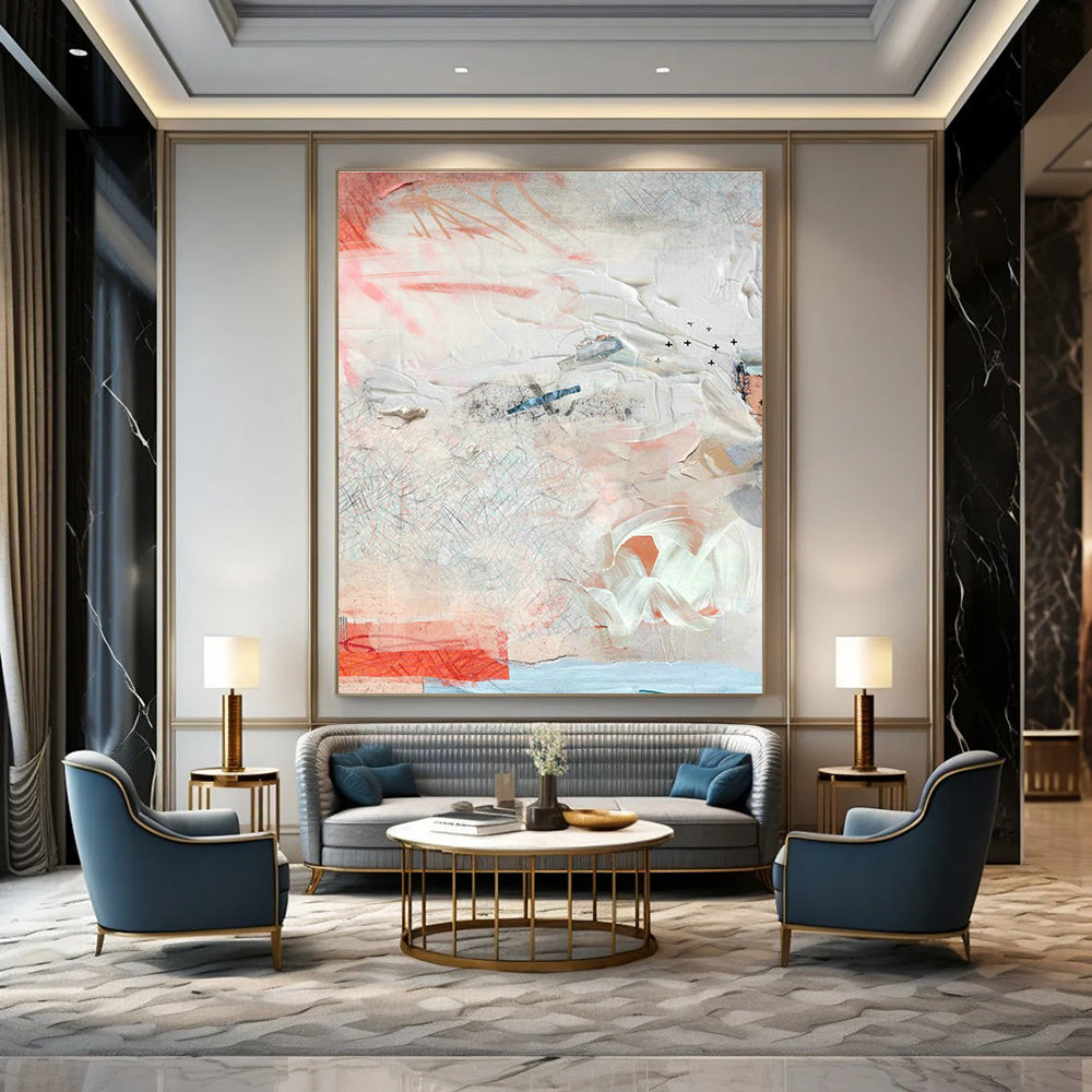 Pink - White Abstract Art for Minimalist Home Entryways DLZ0157