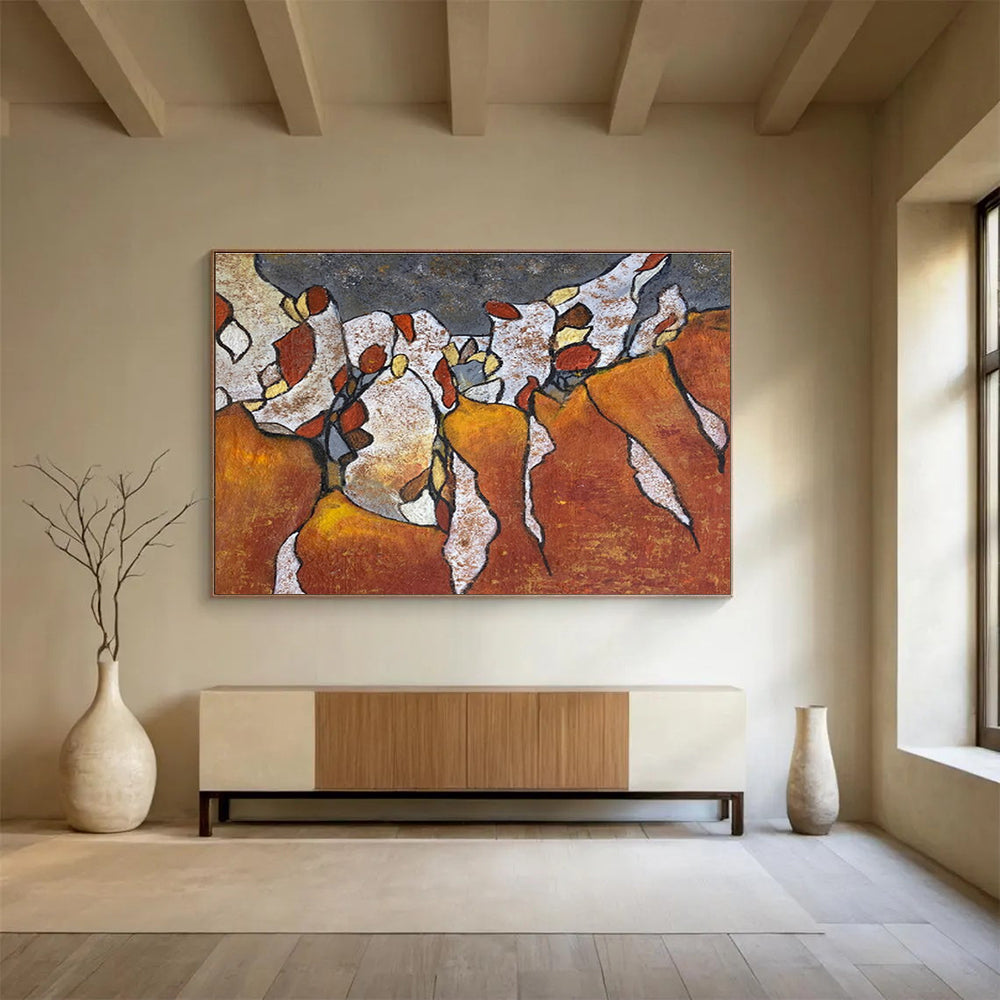 Orange - White Textured Art: Liven Up Your Corridor with Vibrant Energy DLZ2389