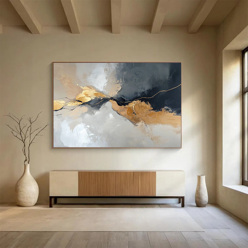 Gold Accent Abstract Flow Art for Sophisticated Living Room & Corporate Boardroom SC104
