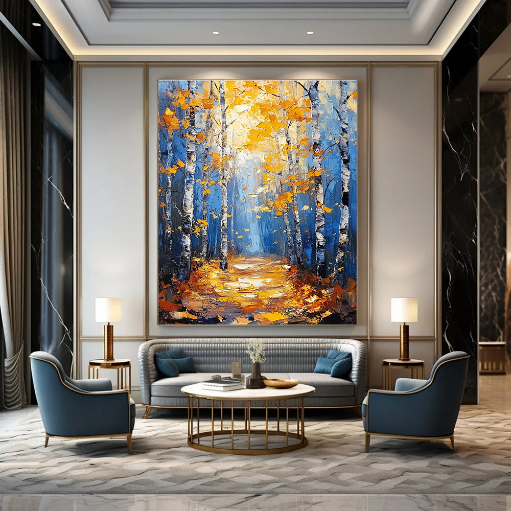 Autumn Birch Forest Path for Cozy Living Room & Nature - Themed Café STSC870