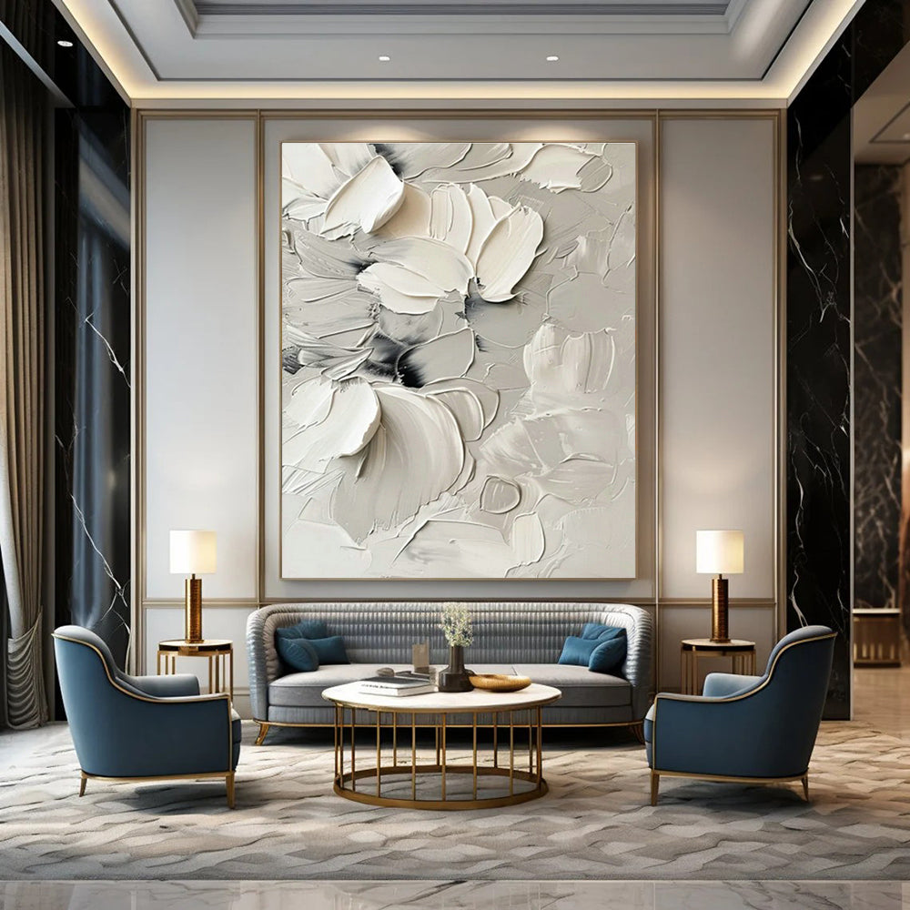 White Floral Textured Art for Romantic Bridal Suite & Feminine Tea Parlor DLZ0837