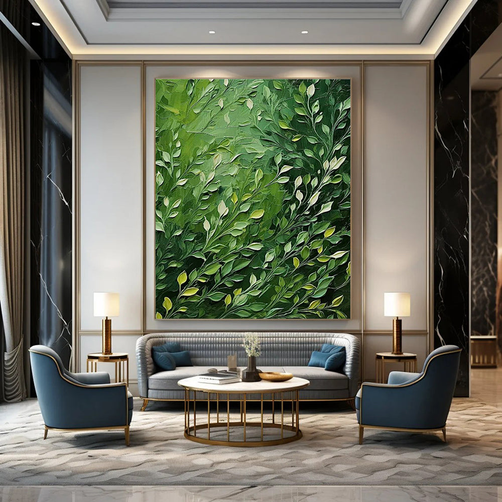 Lush Green Leaf Oil Art for Botanical - Themed Home Entryways & Sunlit Breakfast Nooks DLZ0291