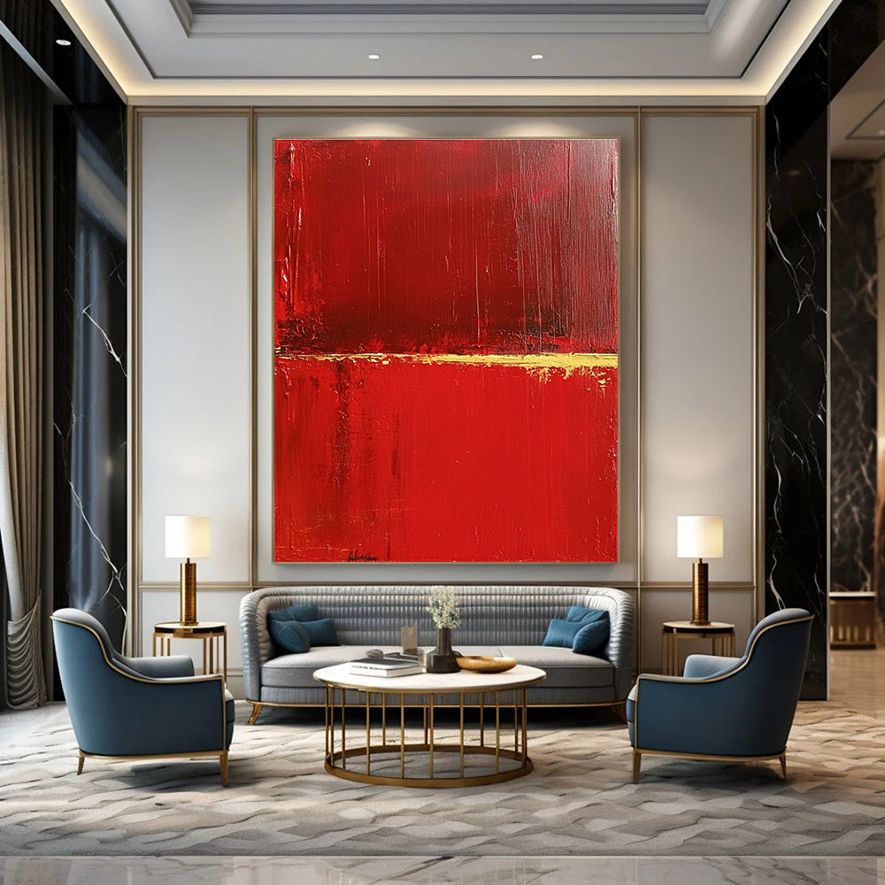 Red and Gold Minimalist Abstract for Luxury Home Entrance & Sophisticated Art Gallery STSC459