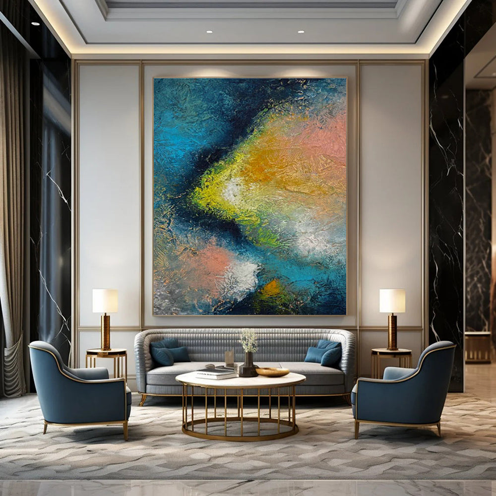 Blue - Pink - Orange Abstract Art for Rooftop Bar Relaxation Spots DLZ0057
