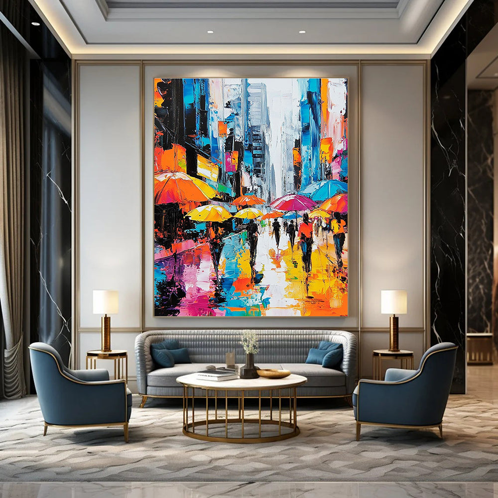 Colorful Umbrellas in the City Rain for Urban Apartment Living Room & Trendy Coffee Shop STSC872