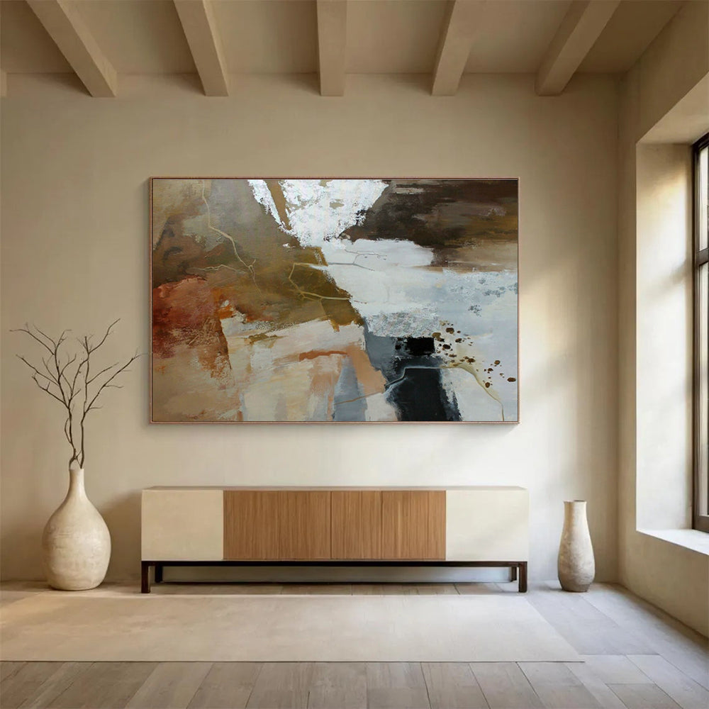 Brown - White Abstract Art for Industrial - Chic Cafés DLZ2517