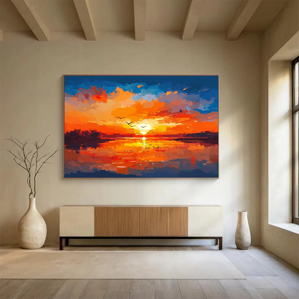 Vibrant Sunset Landscape Art for Nautical - Themed Hotel & Coastal Resort Lobby SC284