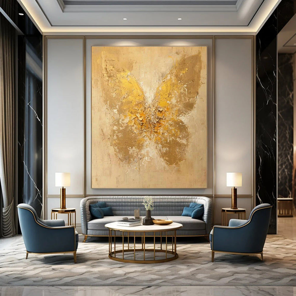 Golden Butterfly Oil Painting for Bedroom & Entryway DLZ0341
