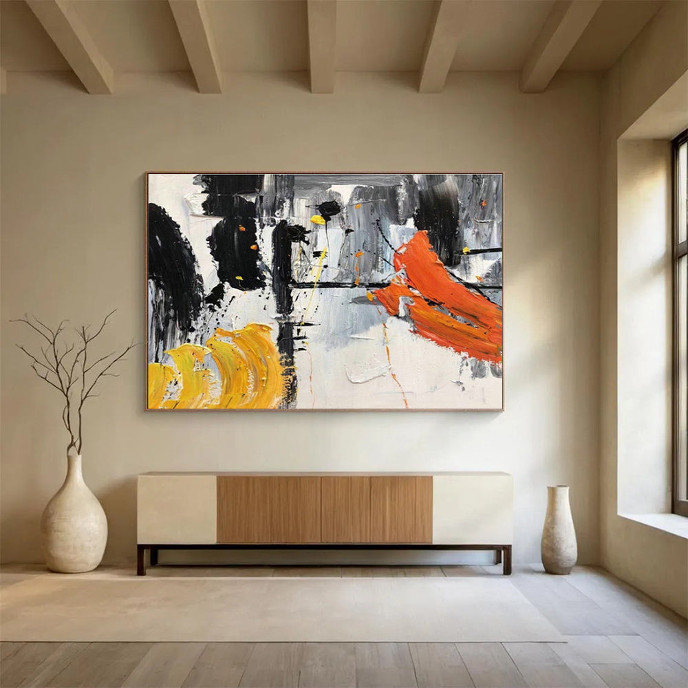 Black - White - Orange Abstract Art for Edgy Fashion Boutique Interiors DLZ2571