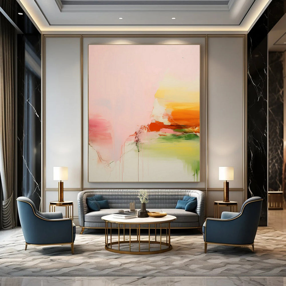Pink - Orange Abstract Art for Bohemian Living Room & Summer Beach House DLZ0998