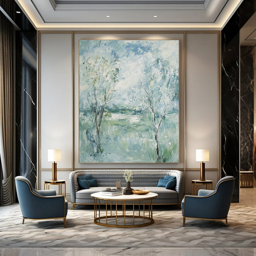 Light Blue and Green Abstract Landscape for Coastal Cottage & Relaxing Spa STSC352