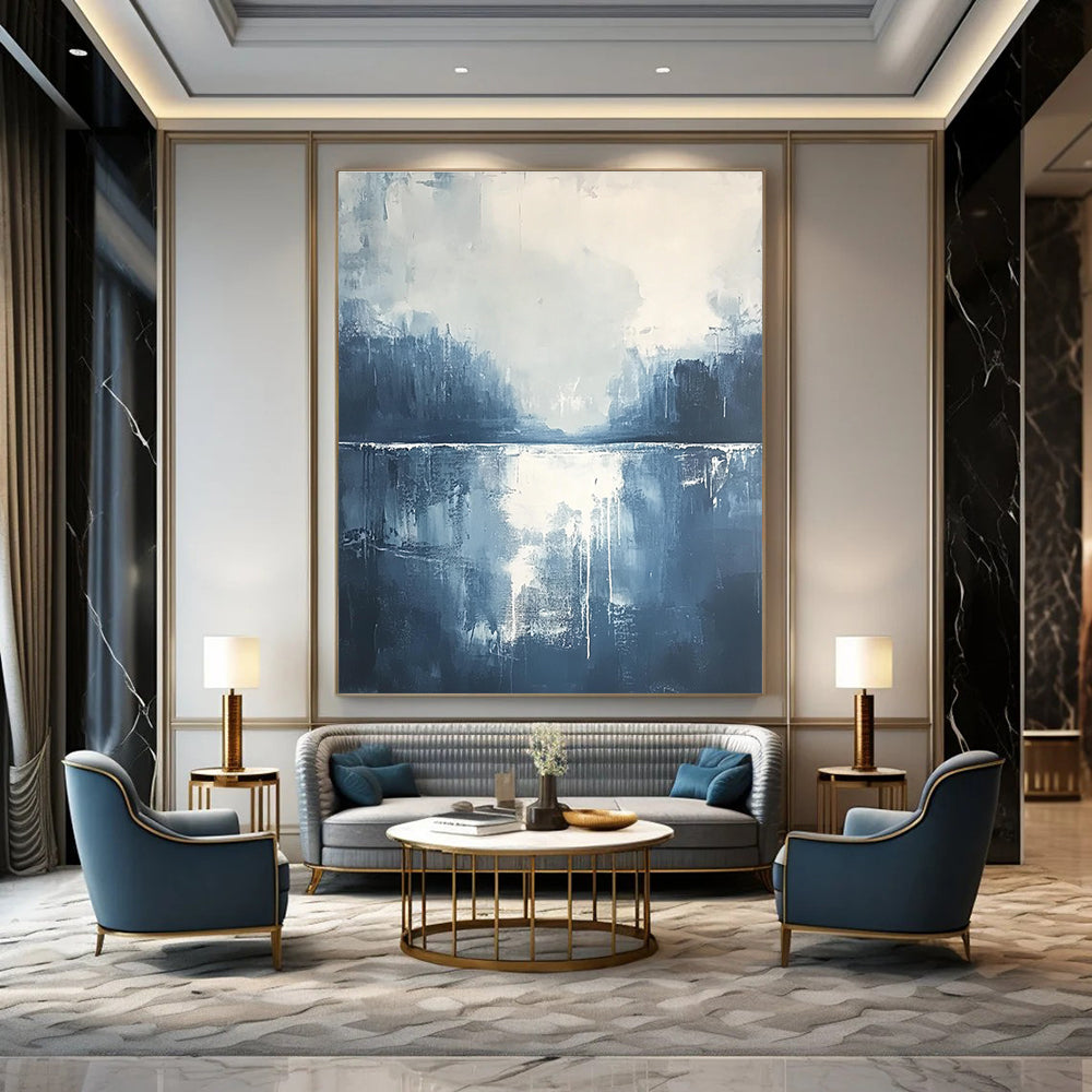 Blue and White Abstract Landscape for Coastal Home & Serene Bedroom STSC322