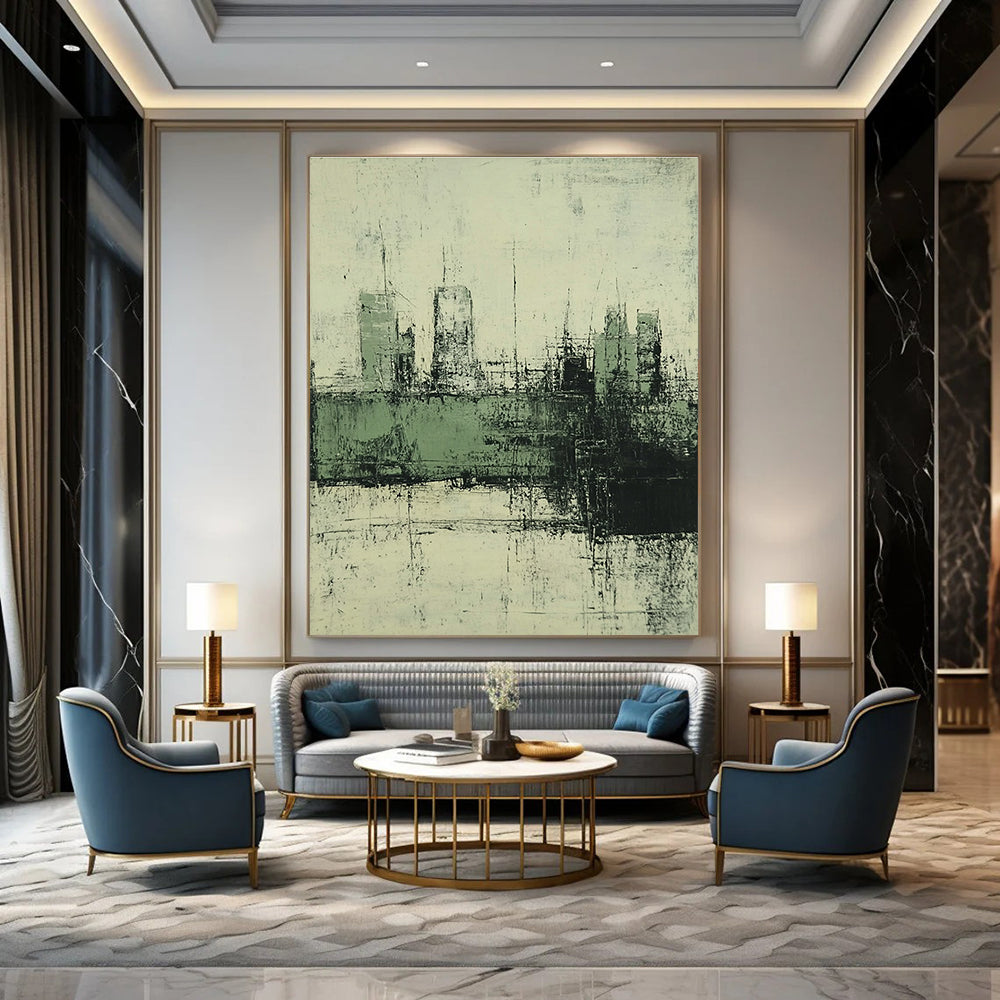 Grey and Green Cityscape for Industrial - Chic Loft & Thought - Provoking Art Studio STSC339