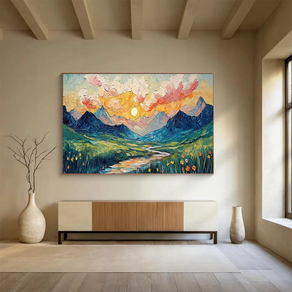 Textured Mountain Landscape Art for Adventure Lodge Common Areas DLZ3240