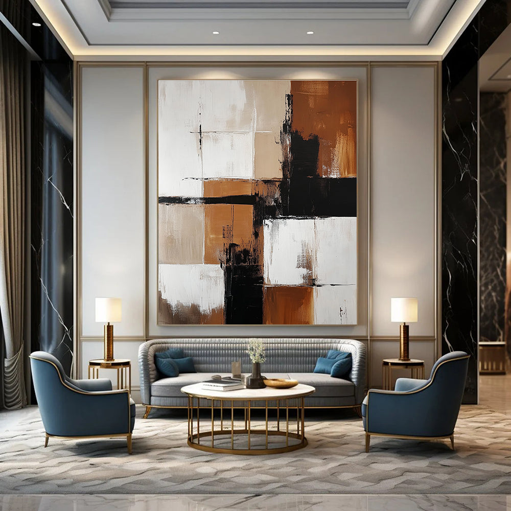 Brown and Black Geometric Abstract for Rustic - Modern Home & Art Gallery Foyer STSC415