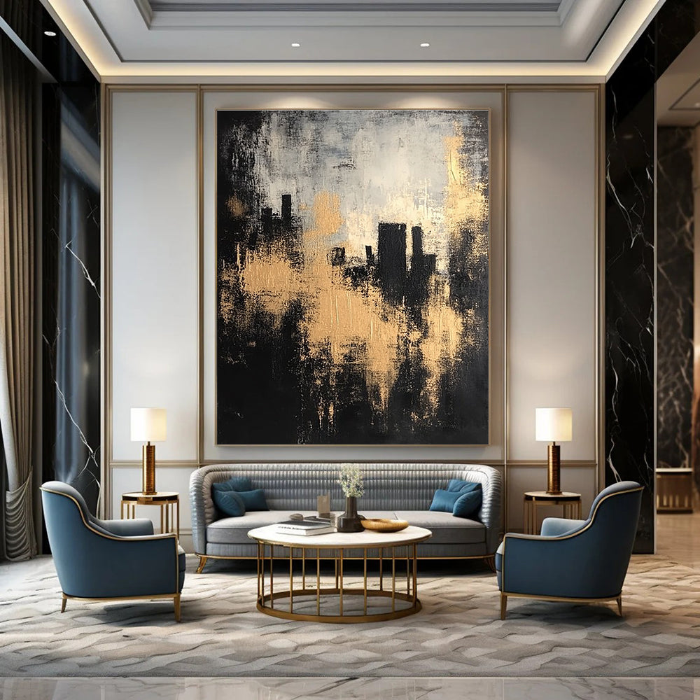 Gold - Accented City Silhouette for Urban - Style Home Office & Modern Art Gallery STSC213