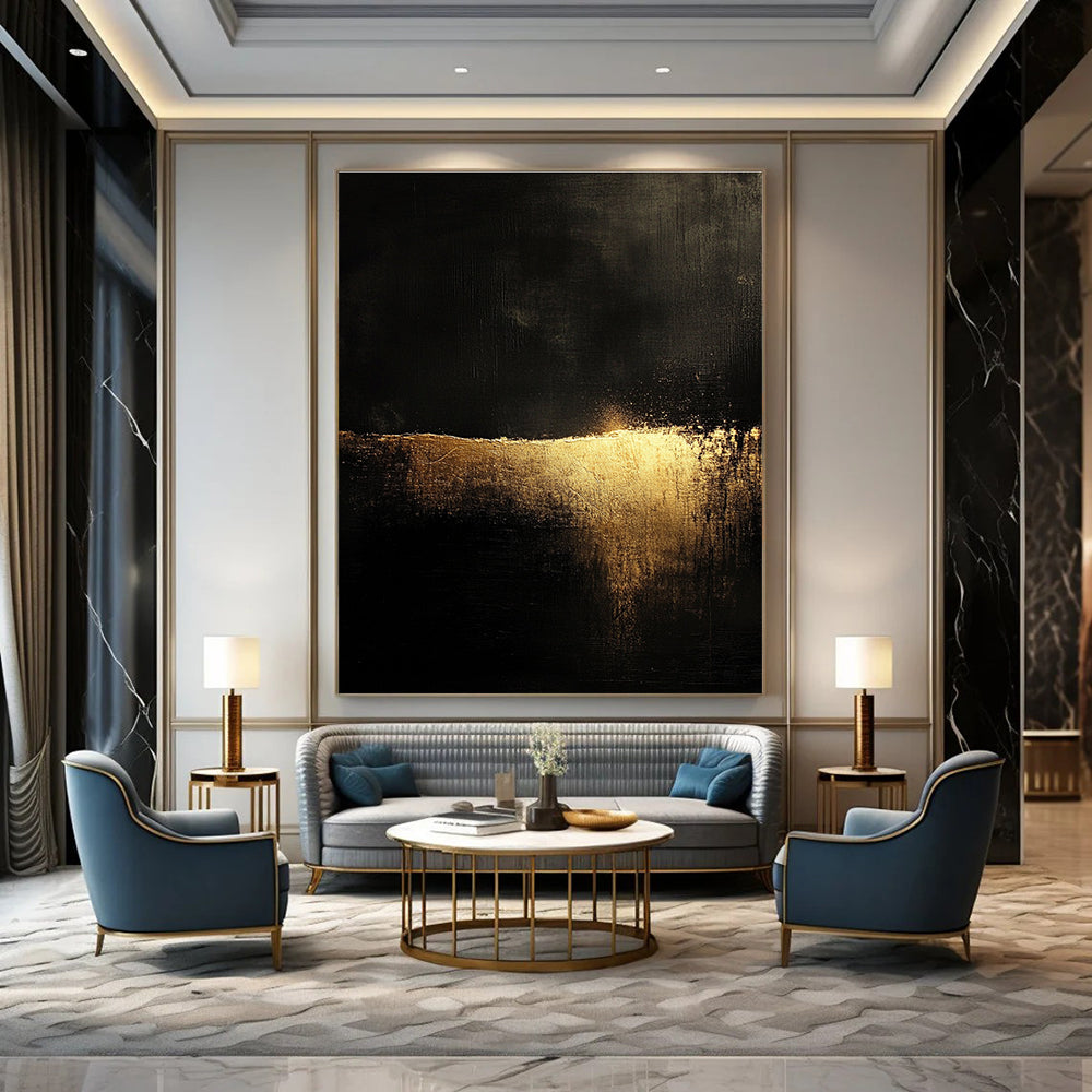 Luxe Black - Gold Abstract Art for Dining Room & Boutique Hotel STSC075