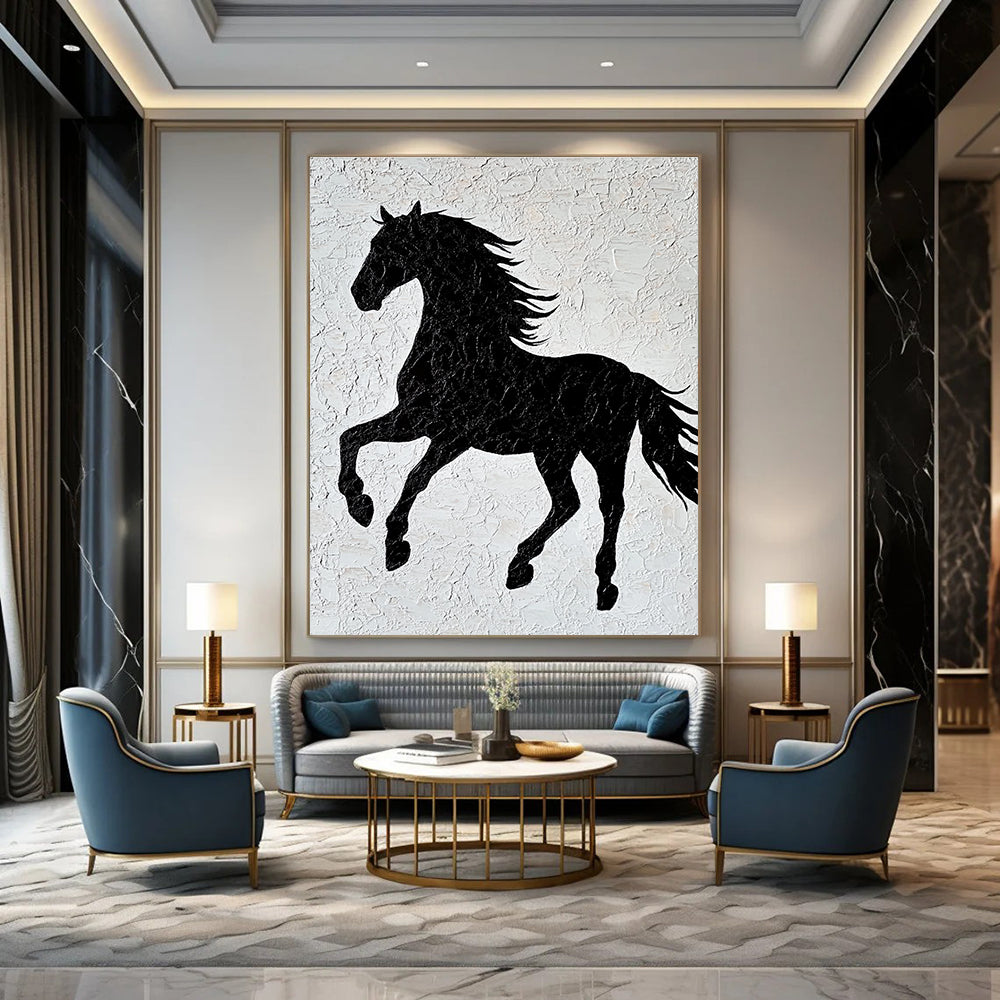 Black Horse Silhouette for Modern Minimalist Home & Equestrian - Themed Art Gallery STSC917