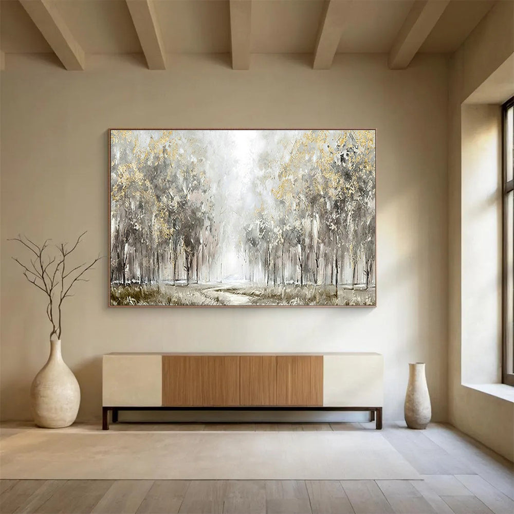 Gold - Leaf Forest Path Art for Elegant Countryside Villa Hallways DLZ3121