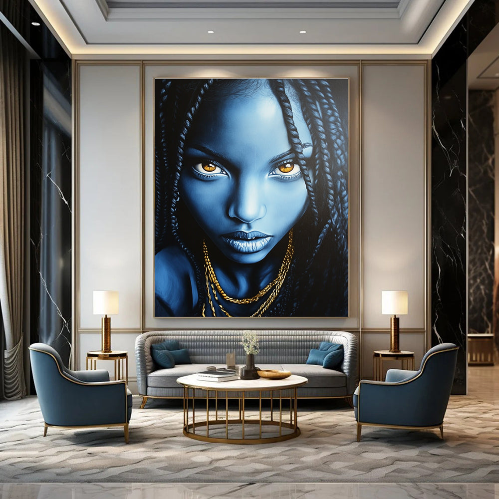 Blue - Toned Portrait with Braids for Cultural Art Space & Ethnic - Inspired Boutique STSC1273