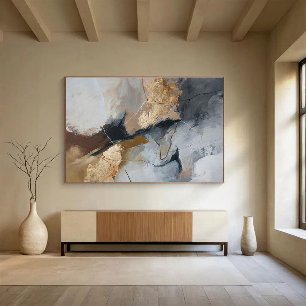 Gray - Gold Abstract Art for Contemporary Art Gallery Spaces DLZ2516