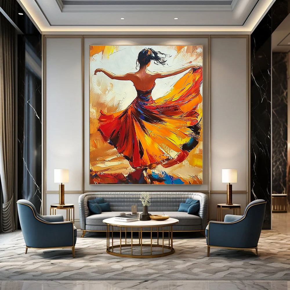 Dancing Woman in Colorful Dress for Dance Studio Performance Area & Vibrant Home Living Room STSC174