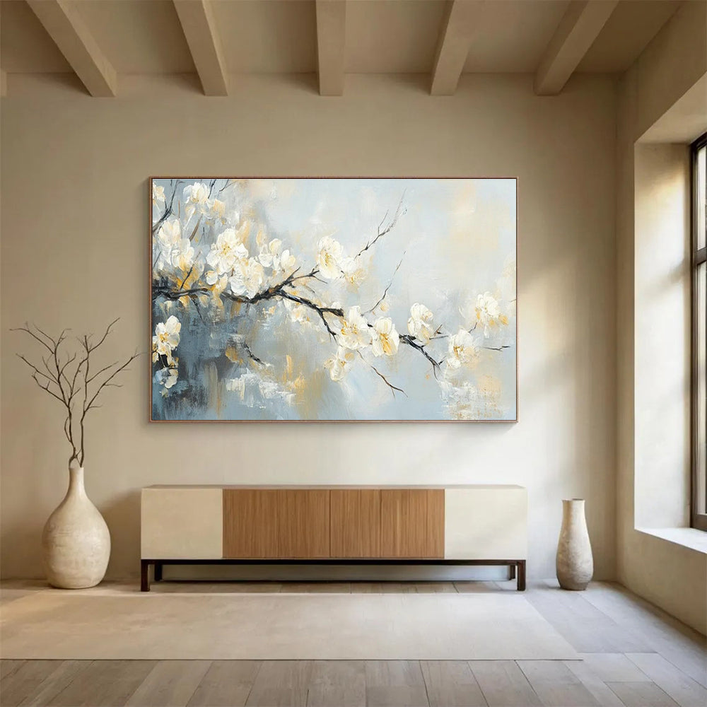 White Plum Blossom Art for Minimalist Zen - Inspired Home Offices DLZ3189