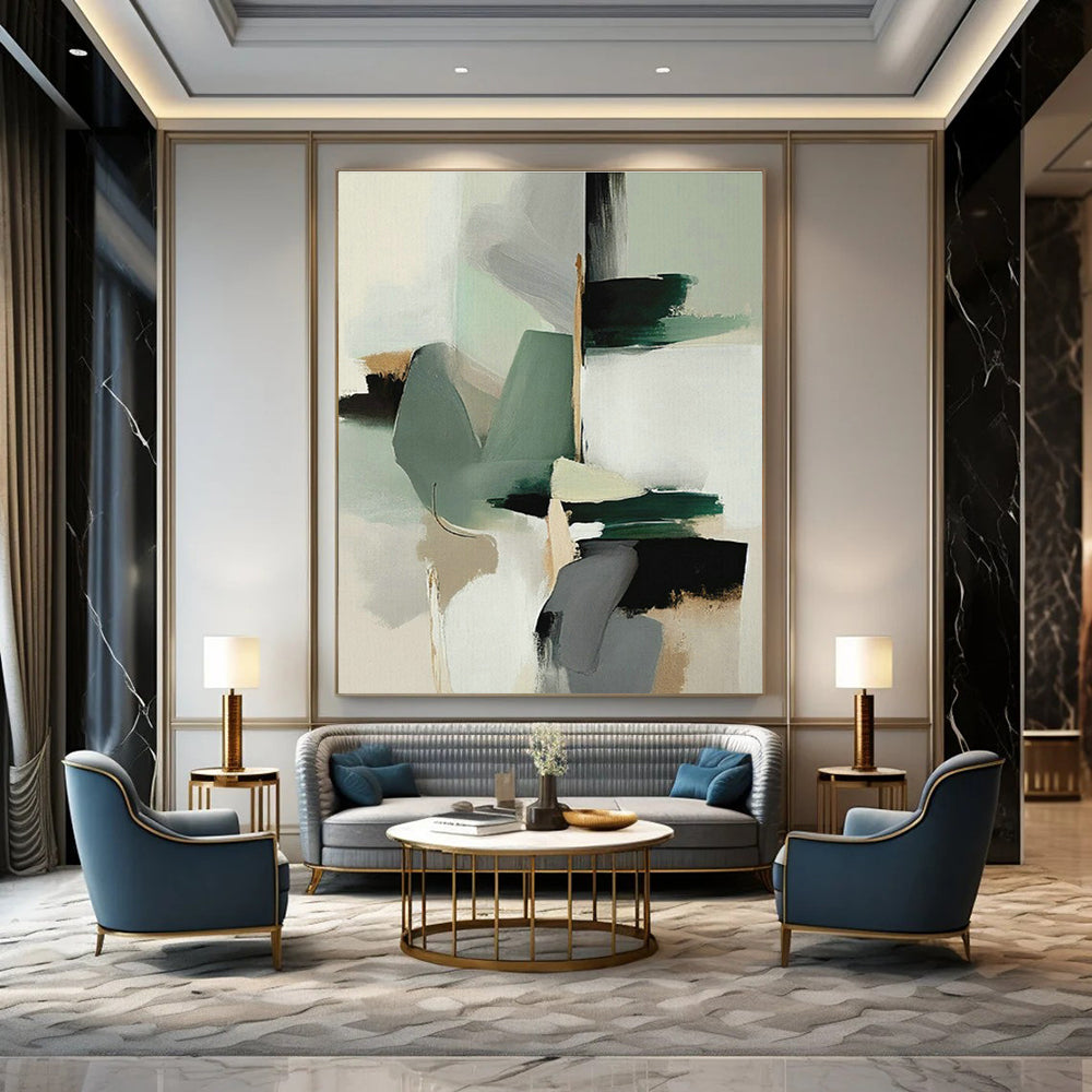 Green Geometric Abstract Art for Eco - Friendly Home & Modern Office Break Room DLZ1626