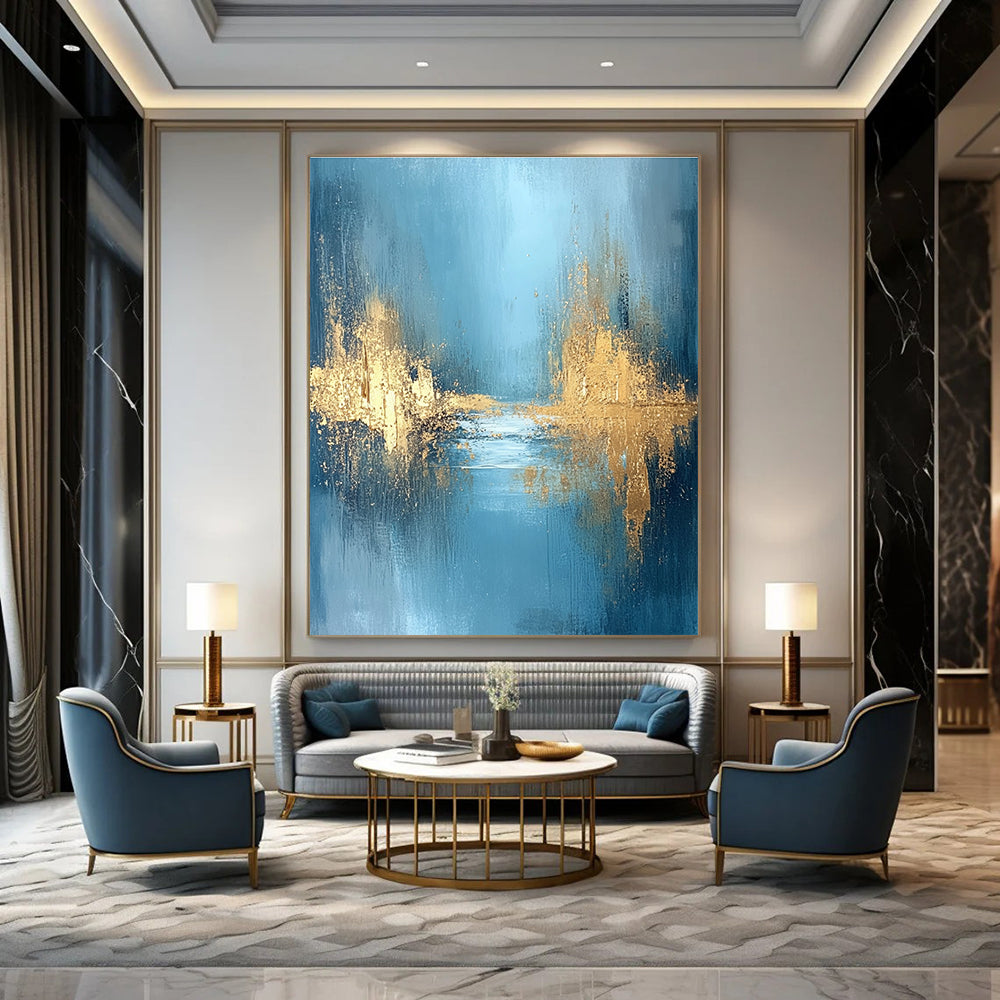 Blue - Gold Abstract Landscape Art for Bedroom & Luxury Hotel Room STSC723