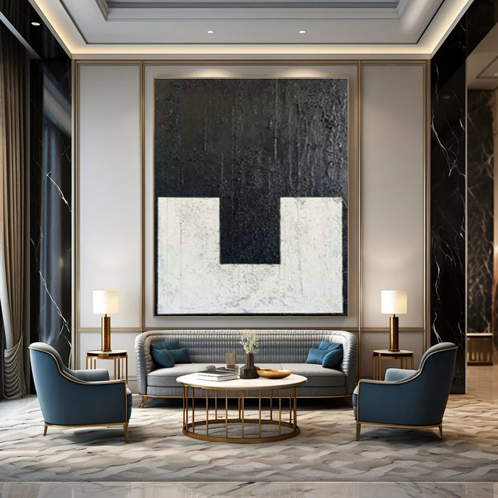 Black and White Geometric Abstract Art for Contemporary Office & Minimalist Showroom DLZ1979