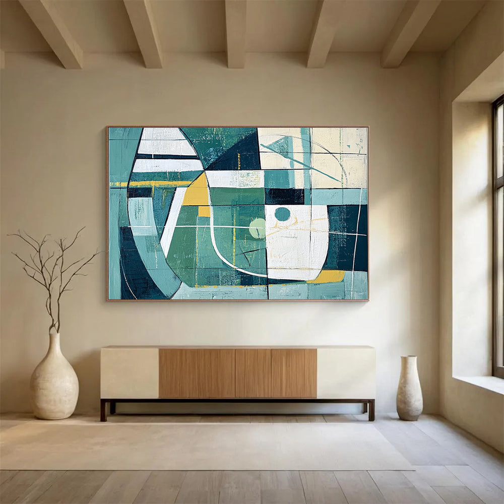 Geometric Green - Blue Abstract Art for Contemporary Office & Architectural Studio SC252