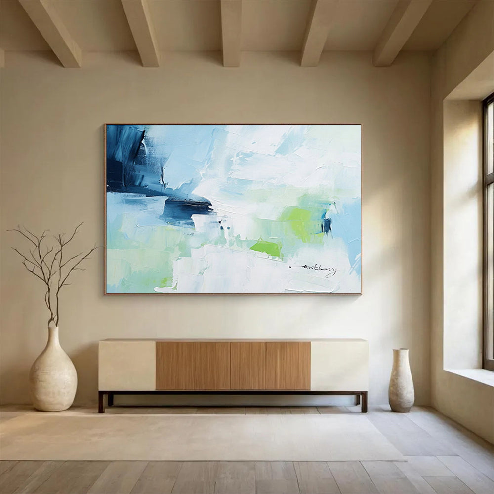 Blue - Green Abstract Art for Minimalist Home Yoga and Meditation Corners DLZ2692