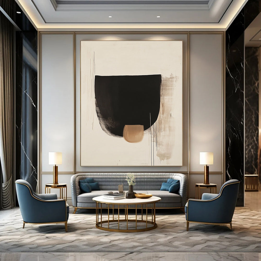 Simple Black and Beige Shapes Art for Minimalist Home Entryway & Abstract Art Exhibition STSC1069