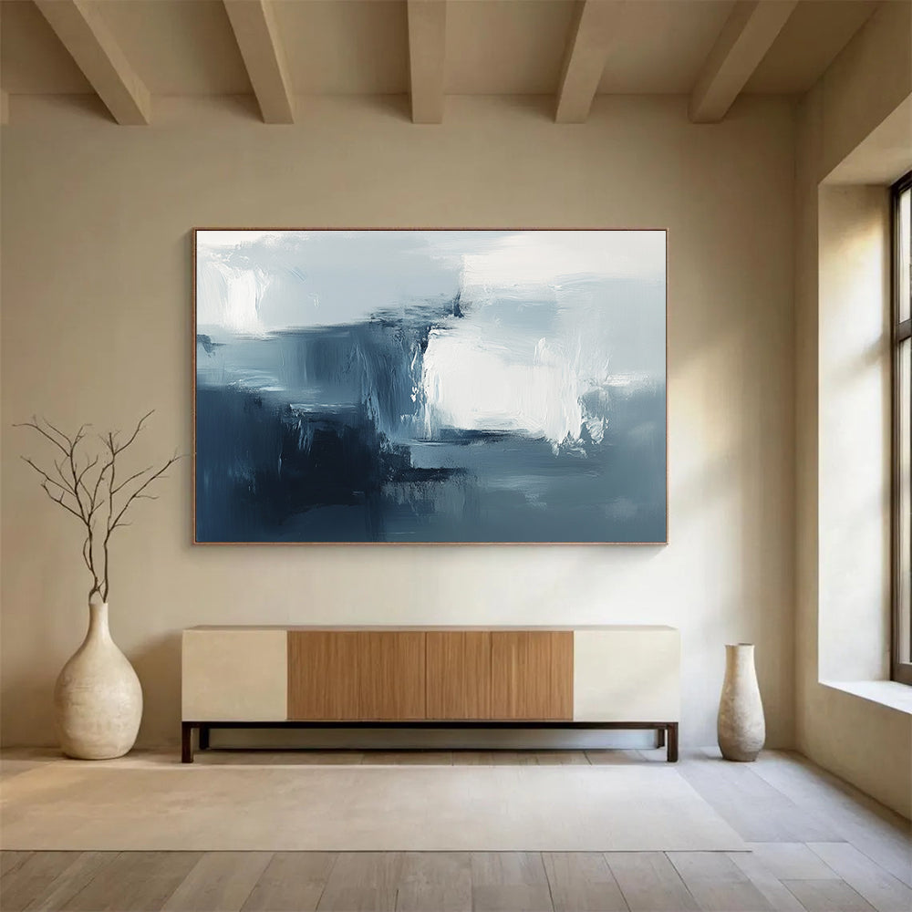 Blue - Gray Abstract Mist Art for Coastal Bedroom & Minimalist Spa SC232