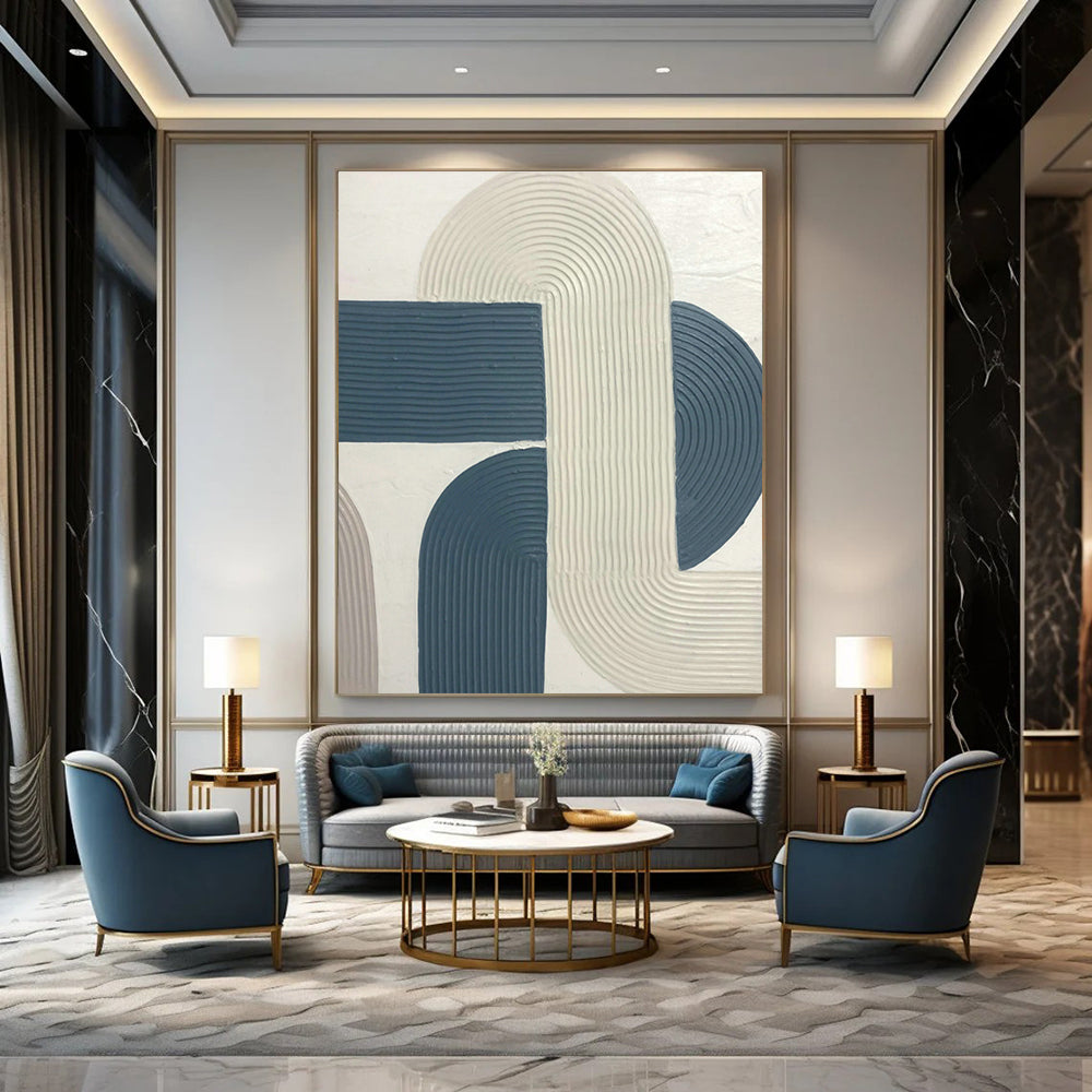 Blue - White Curved Relief Art for Modern Office Lounge & Home Living Room DLZ1170